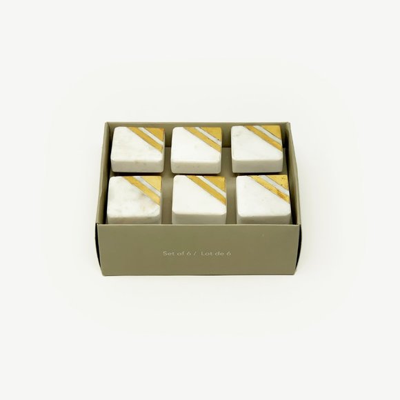 Source Unknown Other - Modern White Stone + Gold Square Knobs | SET OF 6 | NEW IN BOX!!!